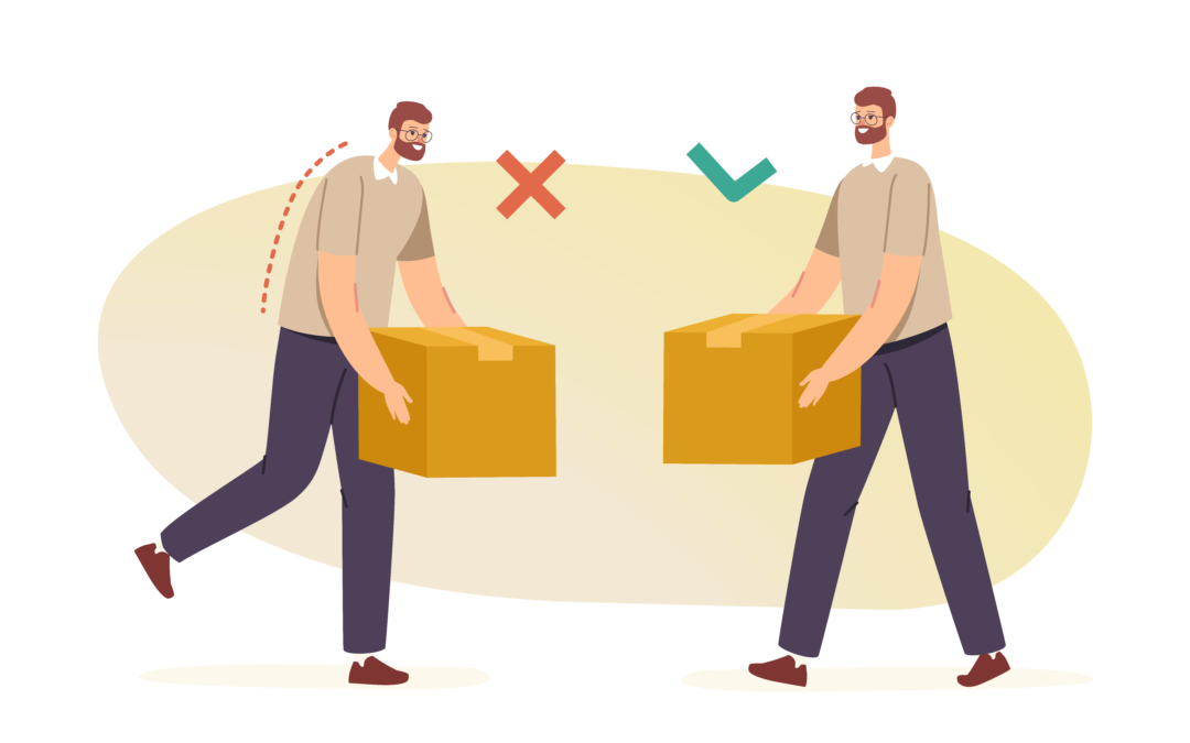 Illustration of men carrying boxes to show injury prevention and ergonomics